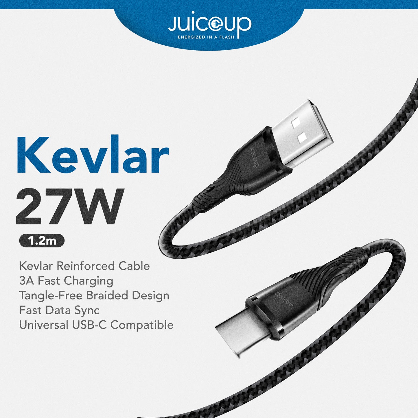 Juice Up Kevlar 27W USB-A to USB-C Cable (1.2M)
