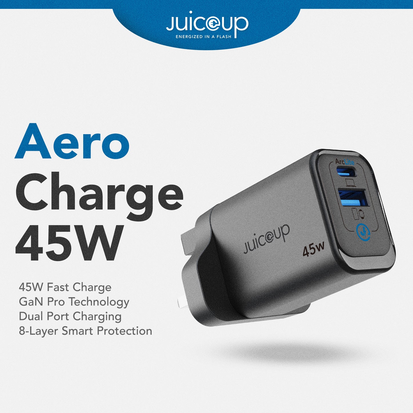 Juice Up AeroCharge 45W 2-Port USB-A and USB-C Power Adapter