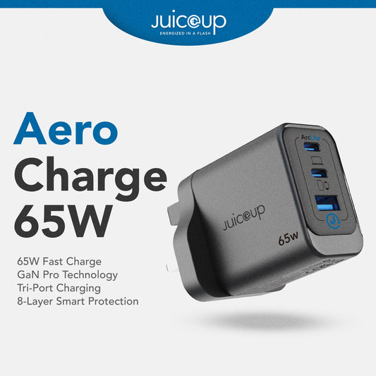 Juice Up AeroCharge 65W Dual USB-C and 1-Port USB-A Power Adapter