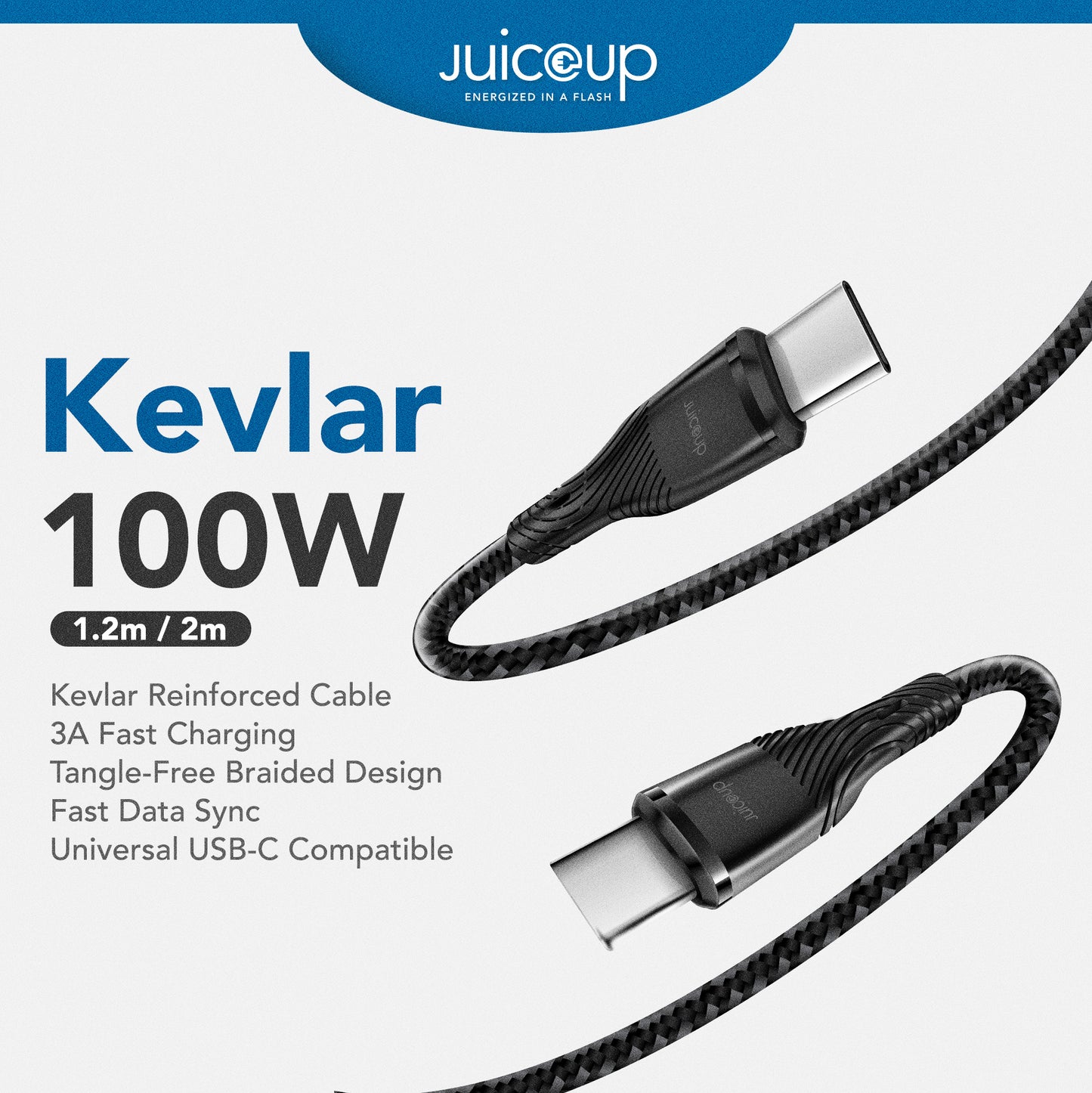 Juice Up Kevlar 100W USB-C to USB-C Cable (1.2M-2M)