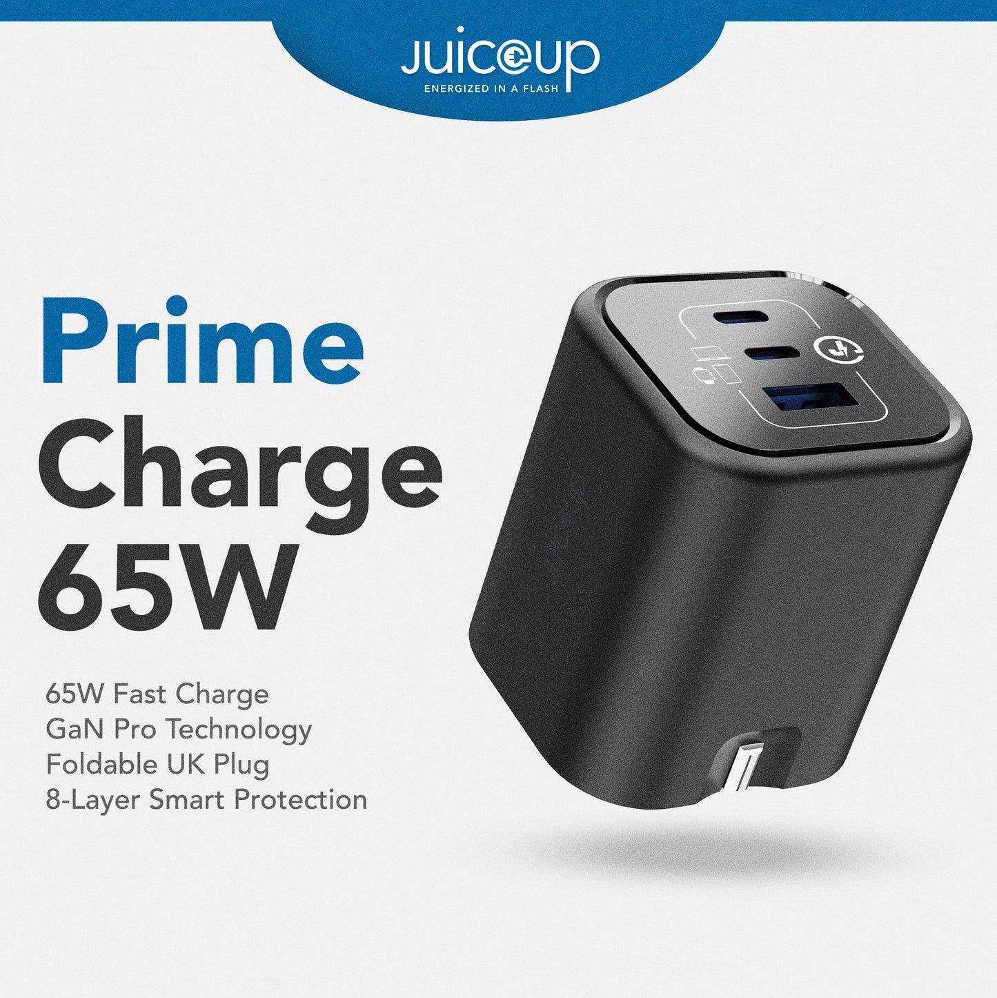 Juice Up PrimeCharge 65W Dual USB-C and 1-Port USB-A Power Adapter
