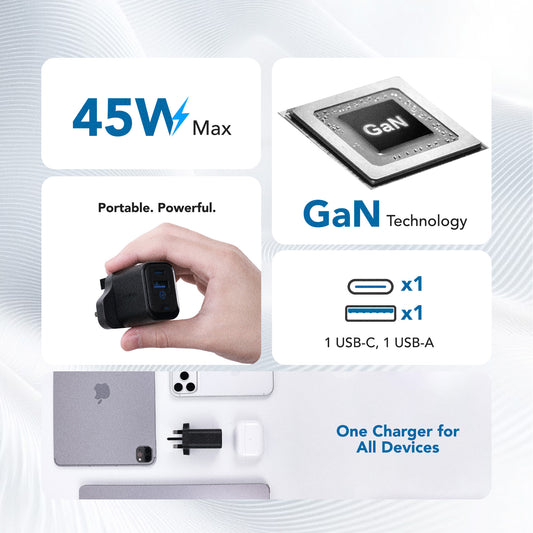 Juice Up AeroCharge 45W 2-Port USB-A and USB-C Power Adapter