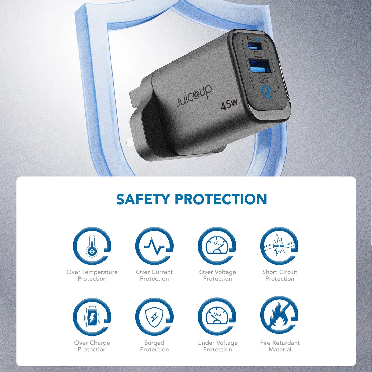 Juice Up AeroCharge 45W 2-Port USB-A and USB-C Power Adapter