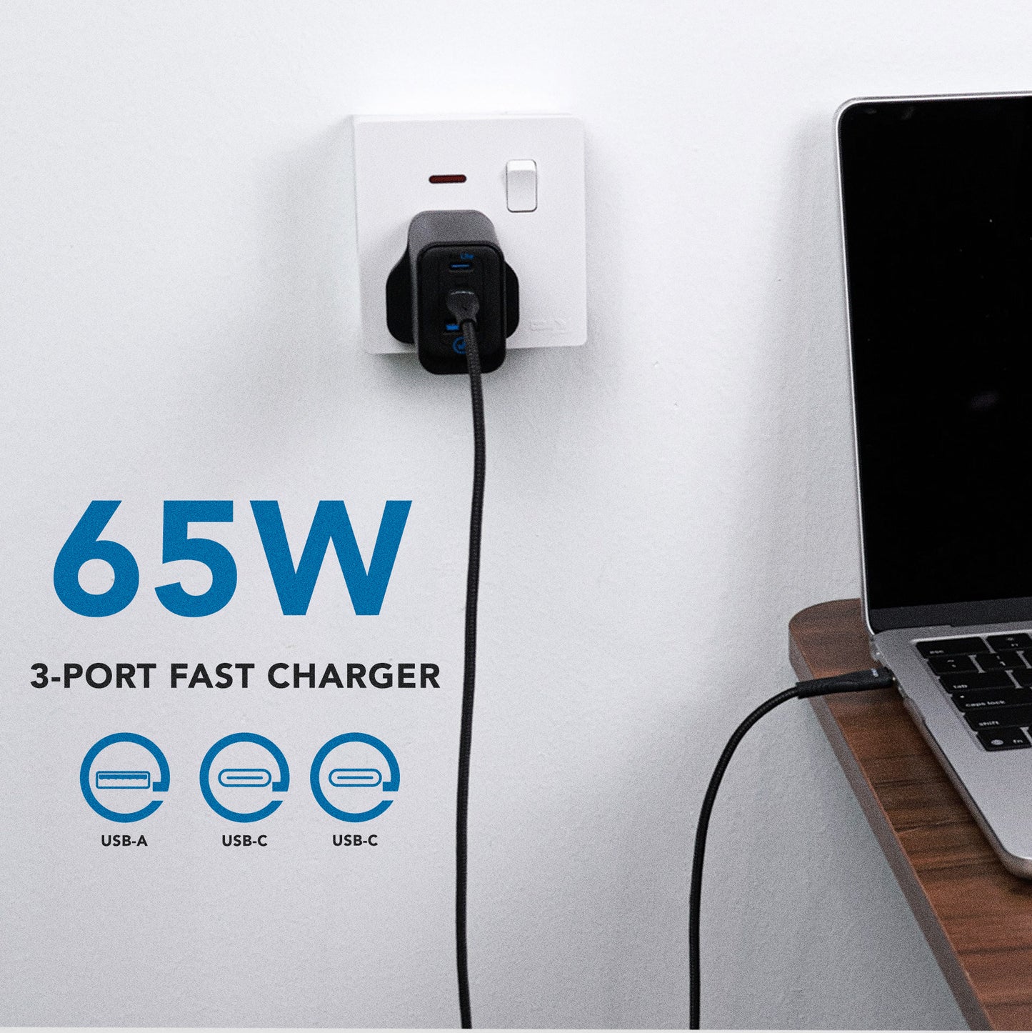 Juice Up AeroCharge 65W Dual USB-C and 1-Port USB-A Power Adapter