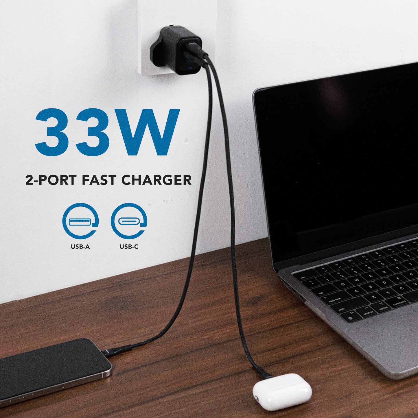 Juice Up AeroCharge 33W 2-Port USB-A and USB-C Power Adapter