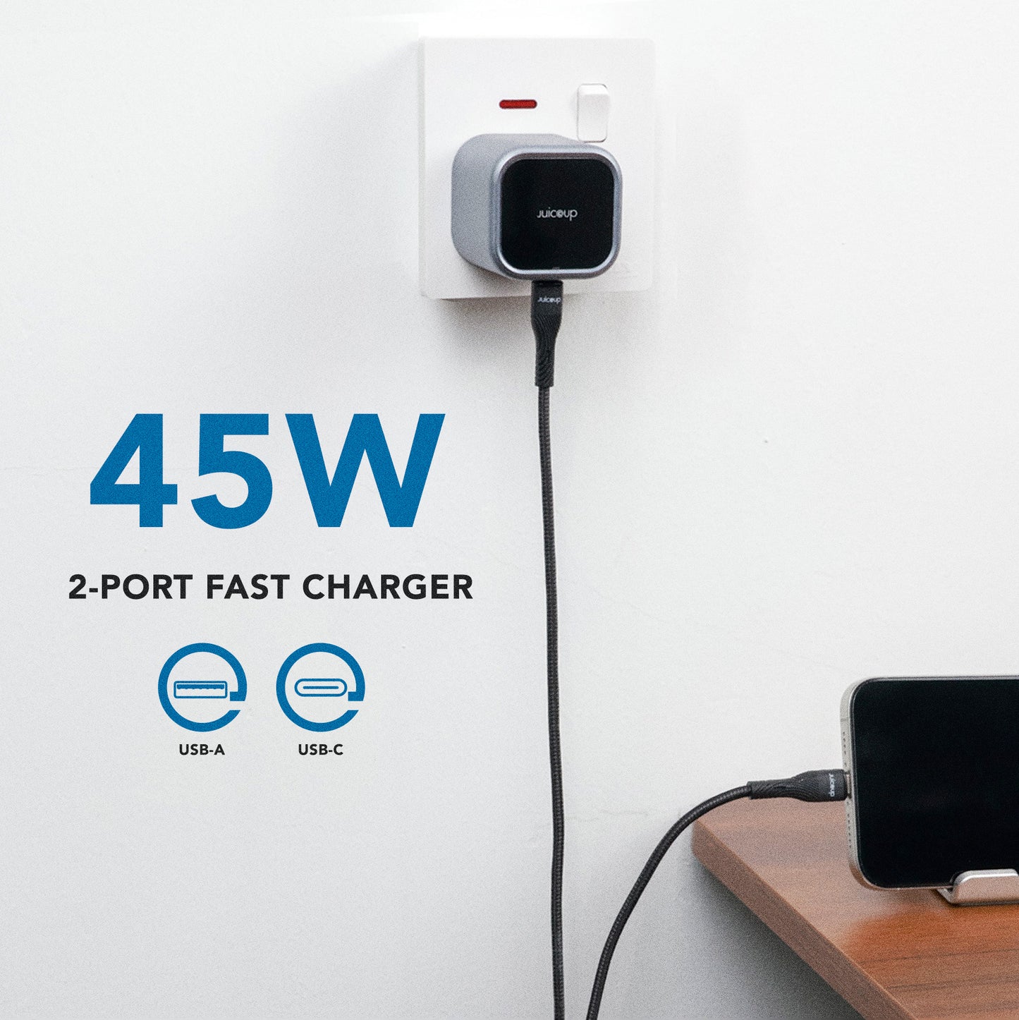 Juice Up PrimeCharge 45W 2-Port USB-A and USB-C Power Adapter