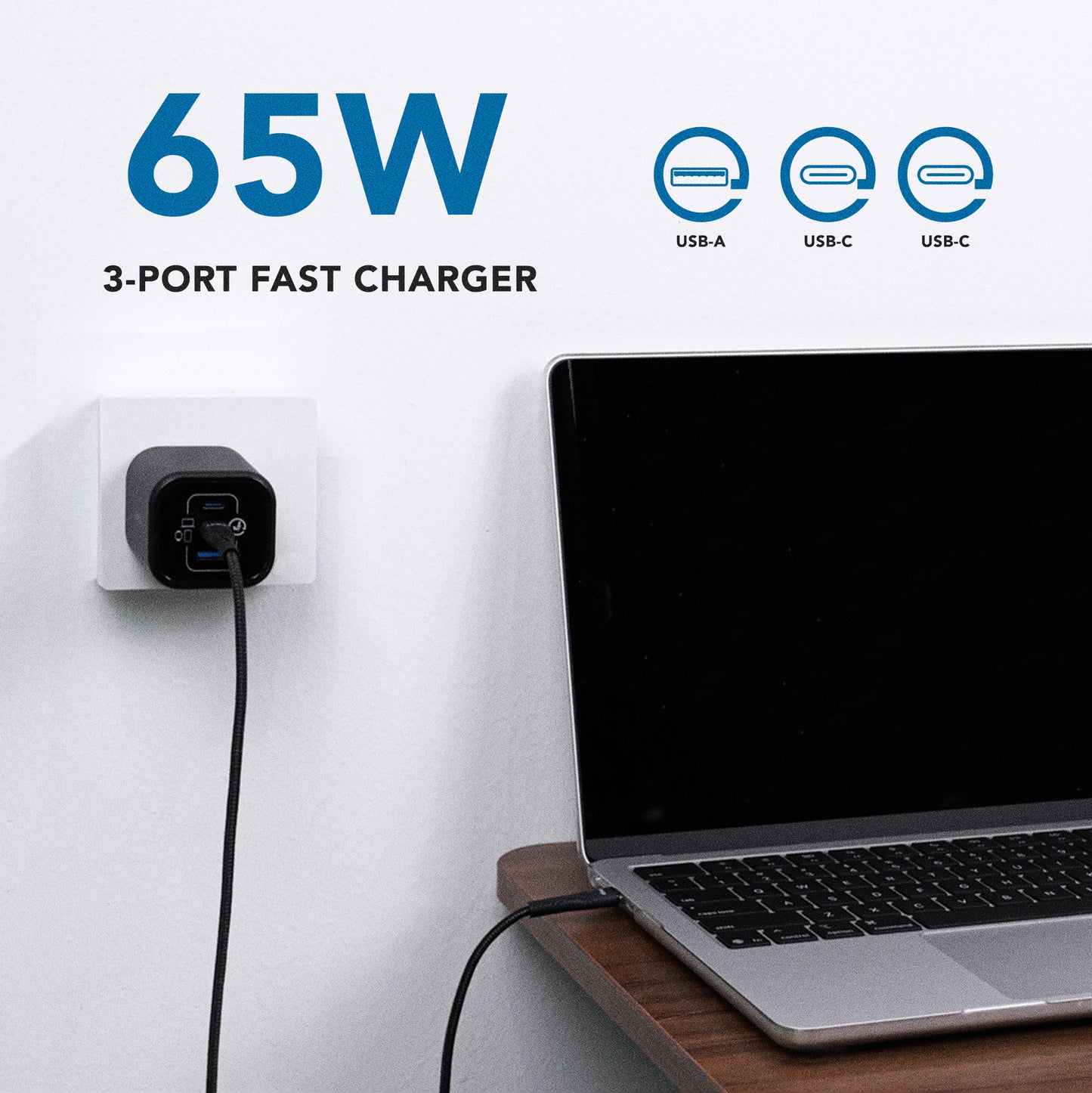 Juice Up PrimeCharge 65W Dual USB-C and 1-Port USB-A Power Adapter