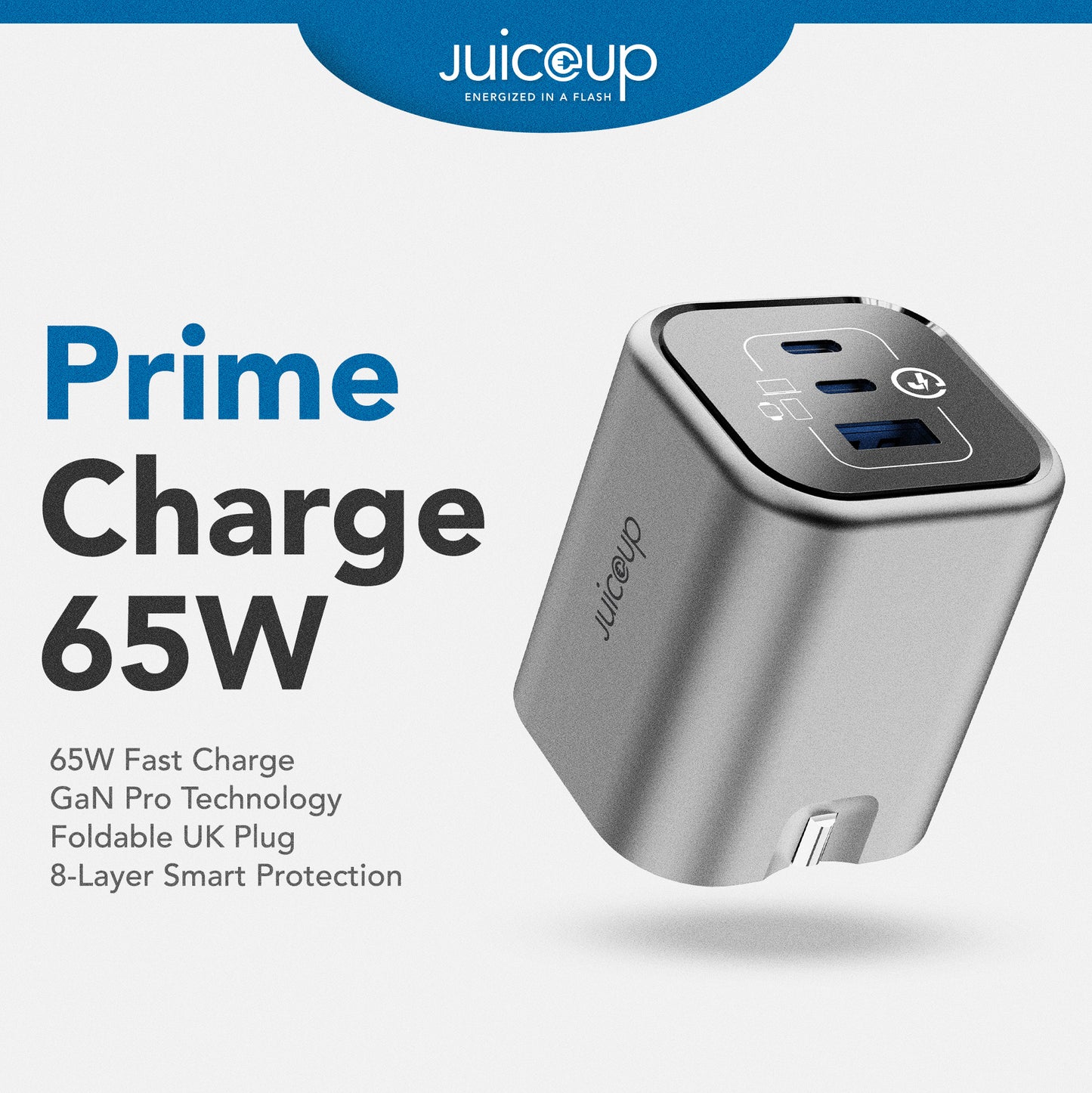 Juice Up PrimeCharge 65W Dual USB-C and 1-Port USB-A Power Adapter